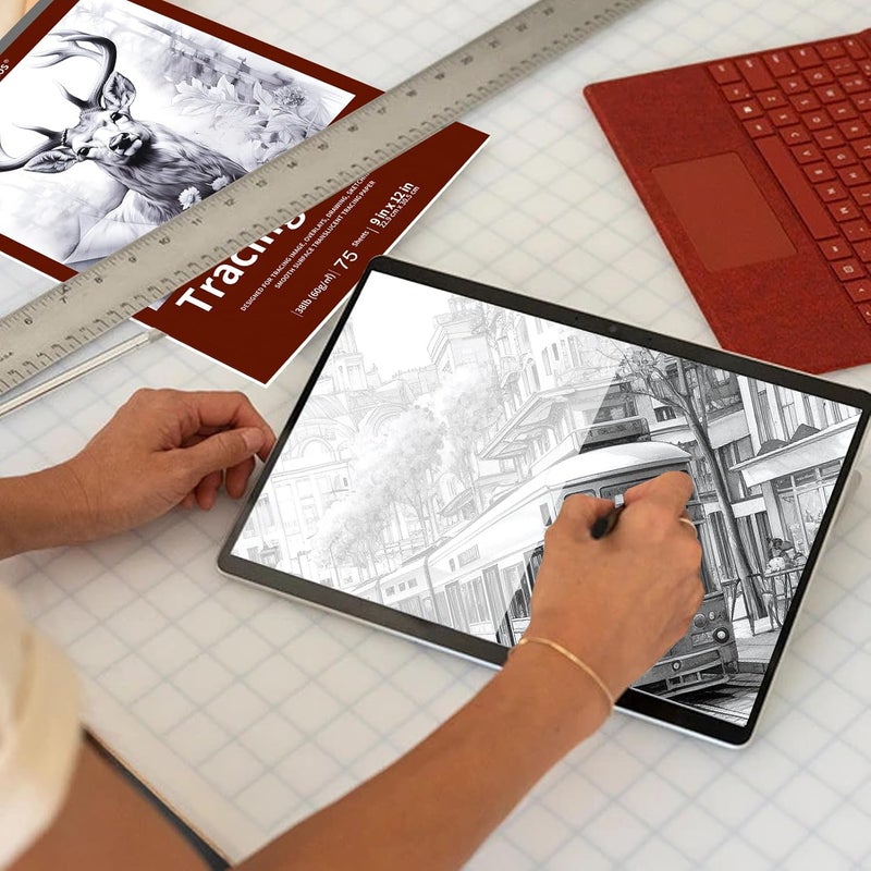 Crehatos 9" x 12" Tracing Paper, Translucent Tracing Pad, 75 Sheets 38lb/60gsm Vellum Art Paper - Image 2